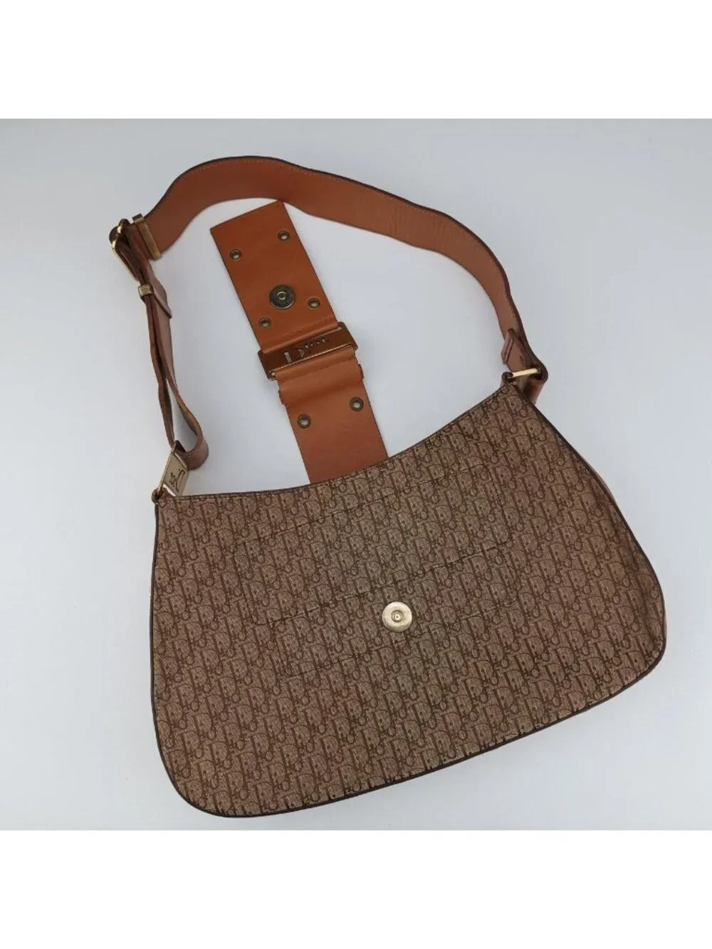 Dior Trotter Street Chic Columbus Beige Brown Canvas Leather Shoulder